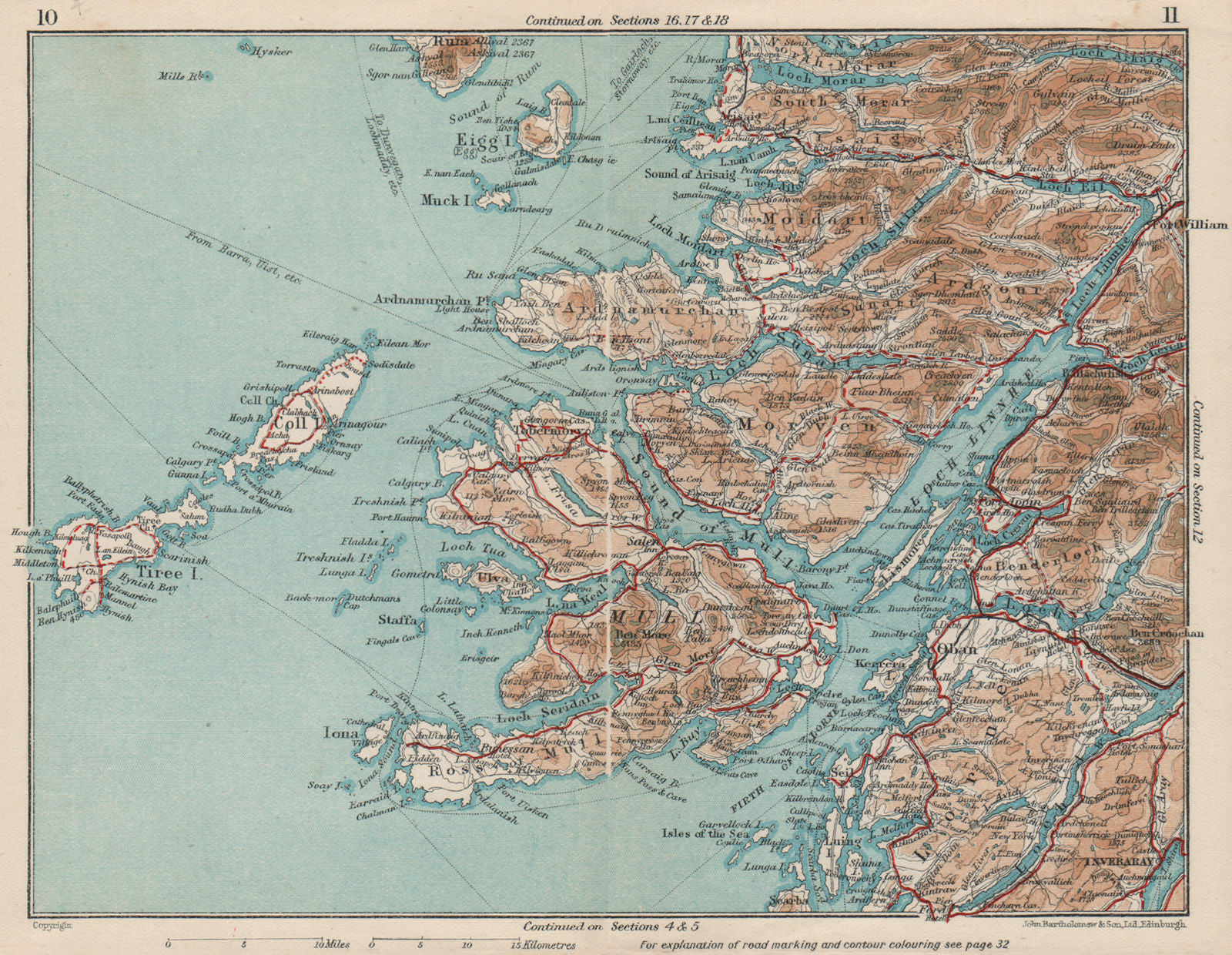 SCOTTISH HIGHLANDS. Mull Loch Linnhe. Coll Eigg Tiree. Vintage map plan 1932